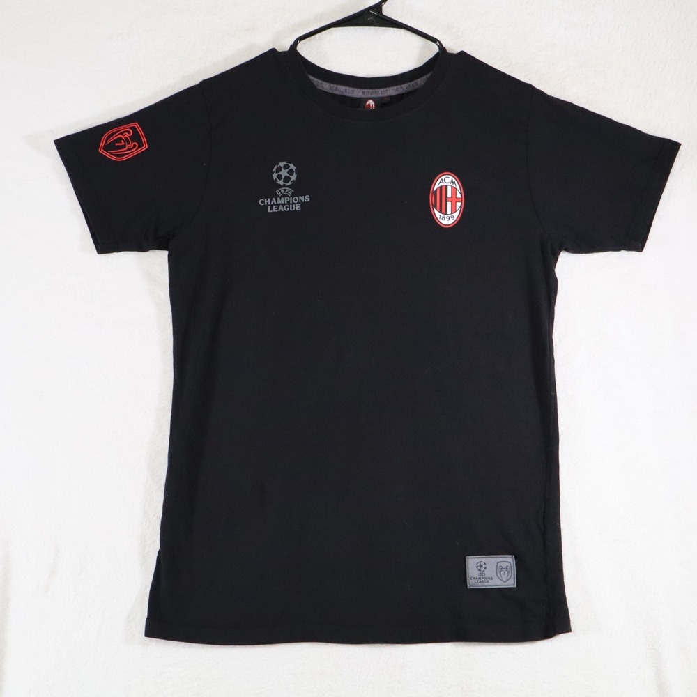 AC Milan Men's S Champions League Official T‑Shirt Black Soccer Football Tee